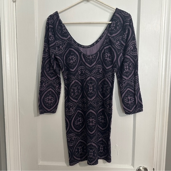 Free People Purple Long Sleeve dress with Navy, Velvet Paisley - Picture 5 of 8